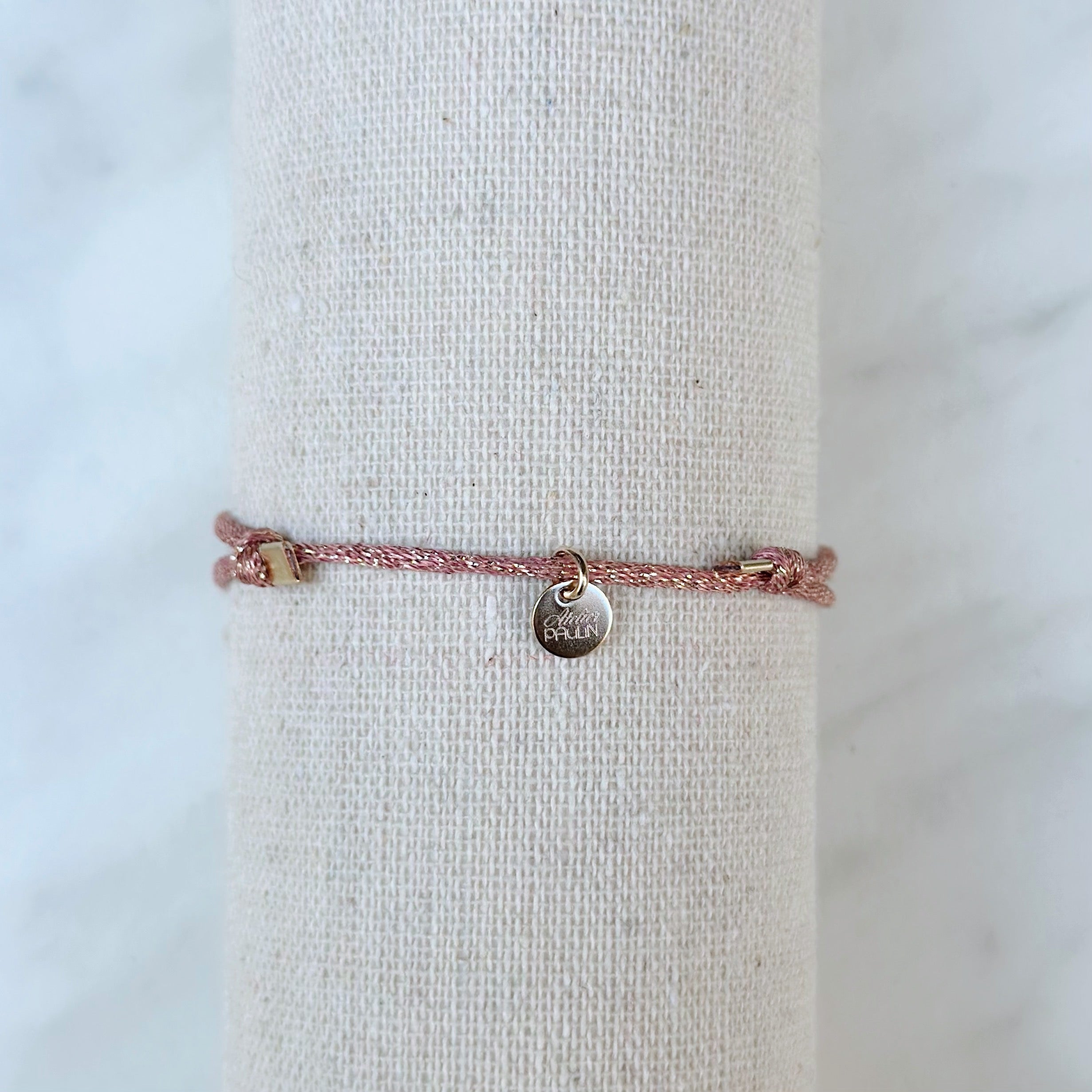 Bracelet « Maman » Cordon Lurex Rose Bubblegum