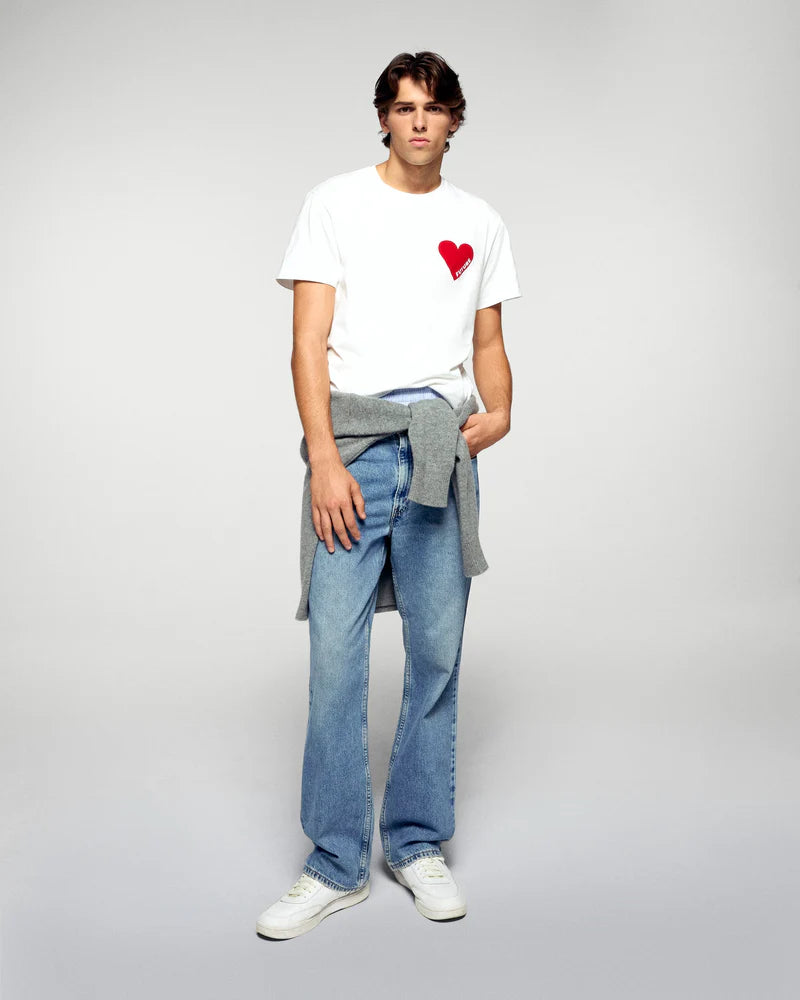 T-shirt Homme Col Rond Manches Courtes Cœur Blanc