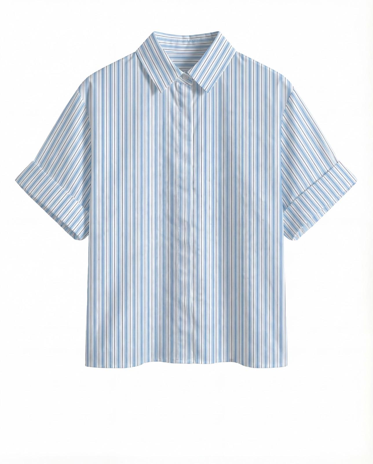 Emma Shirt Cotton Poplin Light Blue Stripes