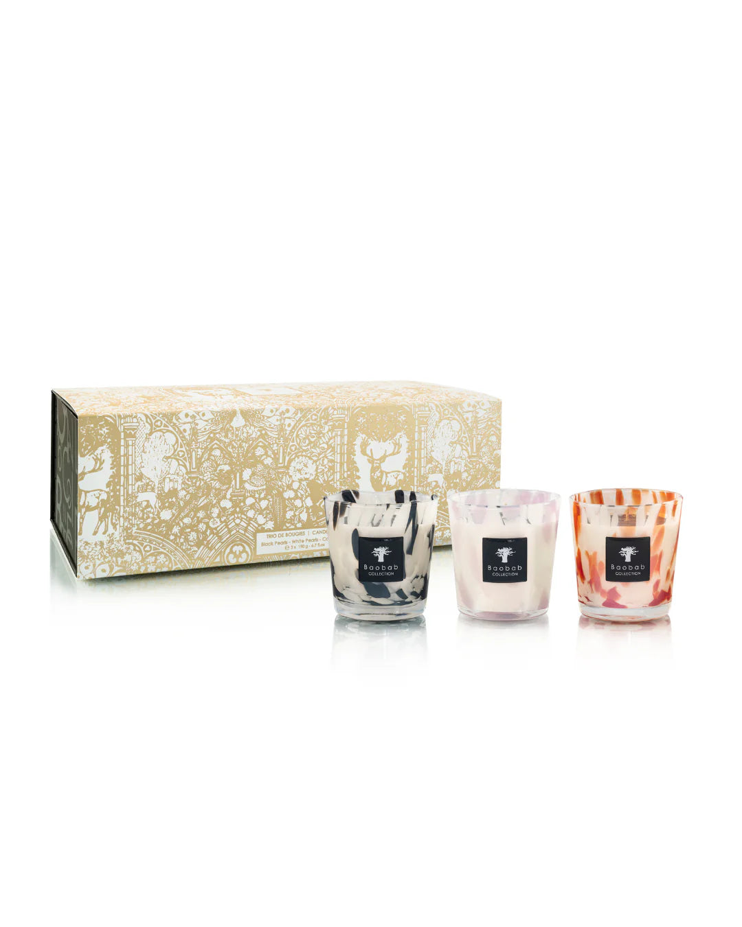 Coffret Trio Candles Pearls Black, Coral & White
