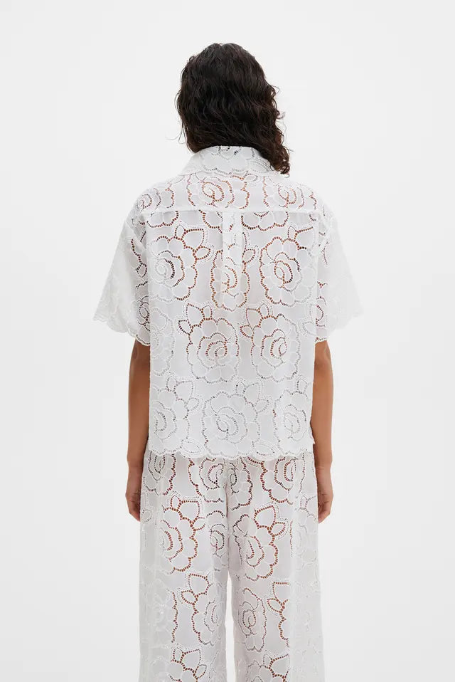 Claudia Short Sleeve Lace Shirt White
