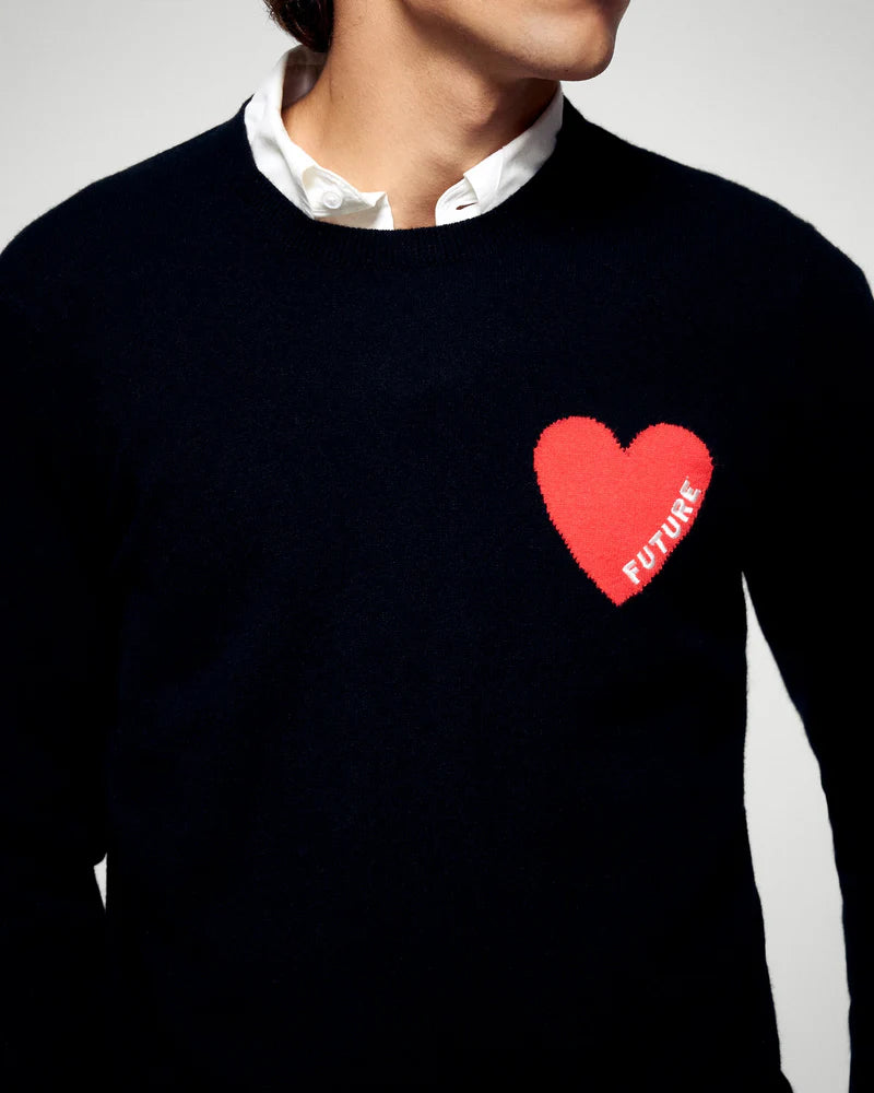 Pull Col Rond Noir Cœur  Homme