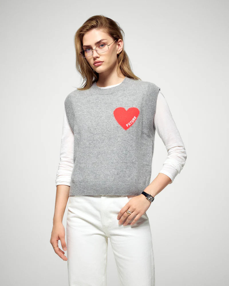 Pull Sans Manches Gris Chiné Cœur