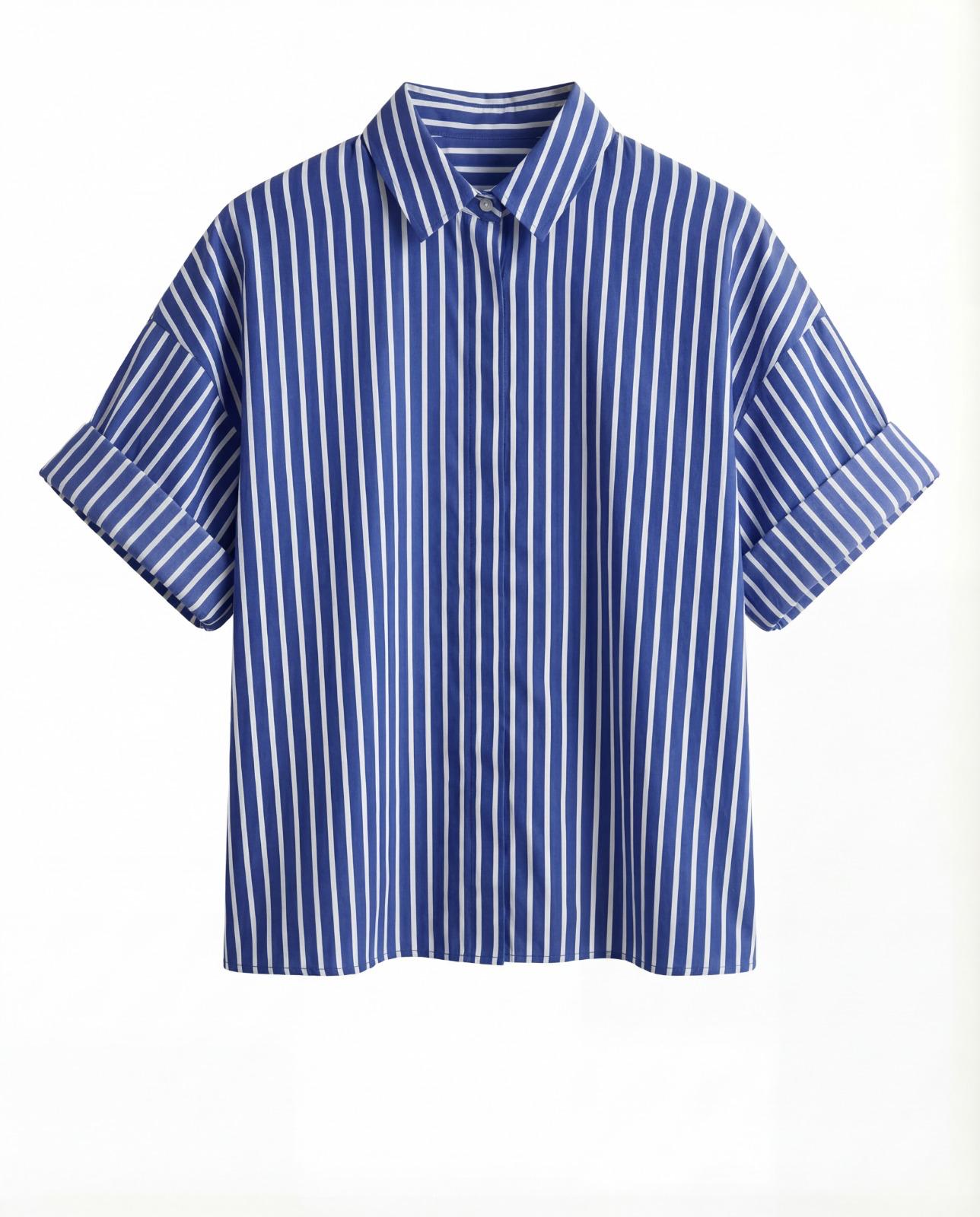 Emma Shirt Cotton Poplin Dark Blue Stripes