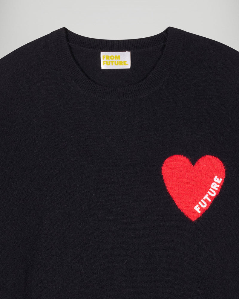 Pull Col Rond Noir Cœur  Homme