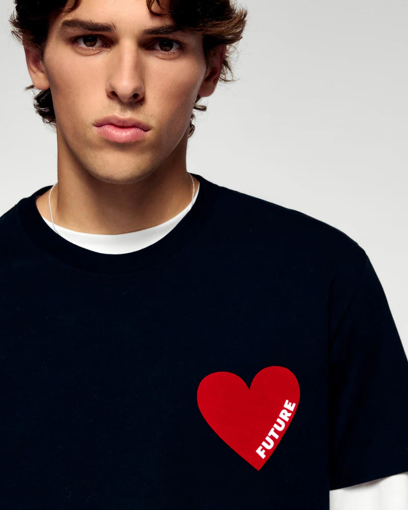 T-shirt Homme Col Rond Manches Courtes Cœur Noir