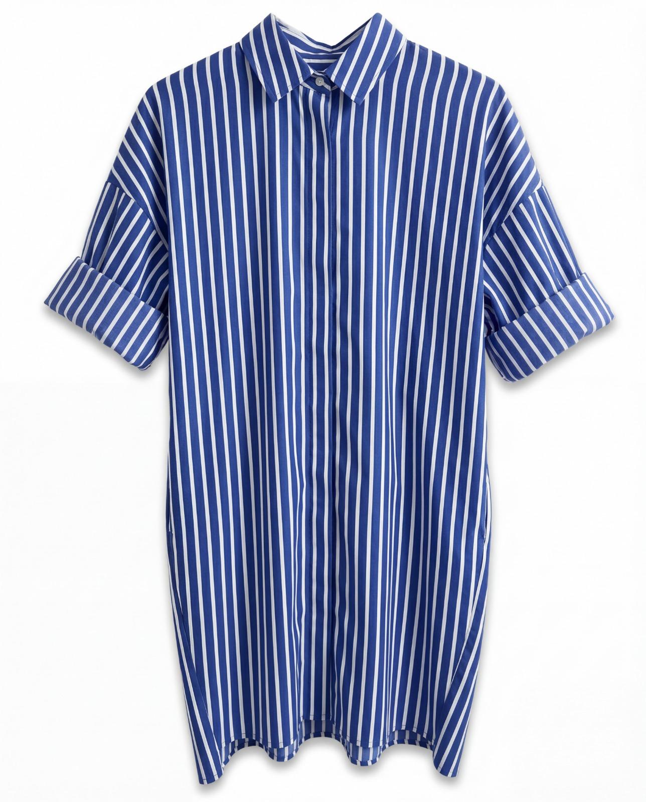 Ella Dress Cotton Poplin Dark Blue Stripes