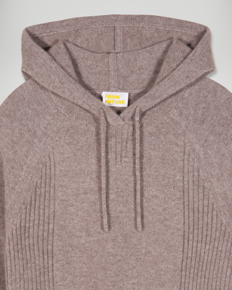 Pull Hoodie Femme Taupe Chiné