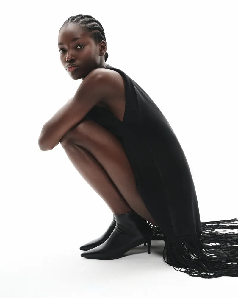 Bottines à talon et bout pointu Noura Low Black Calf