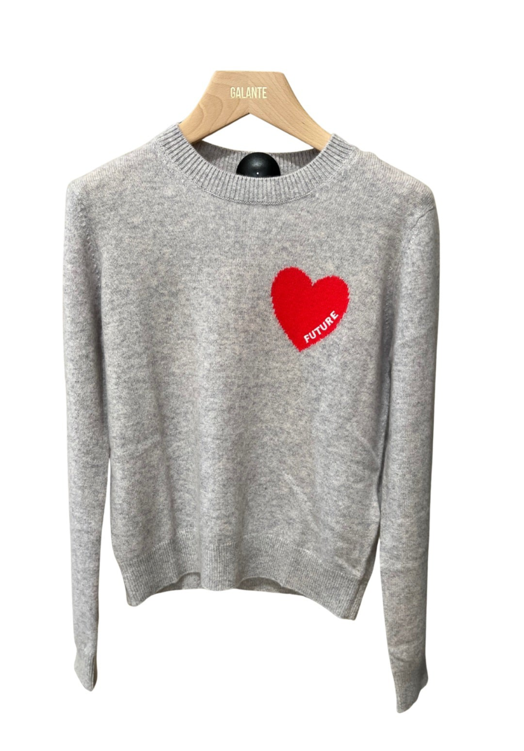 Pull Col Rond Gris Clair Cœur