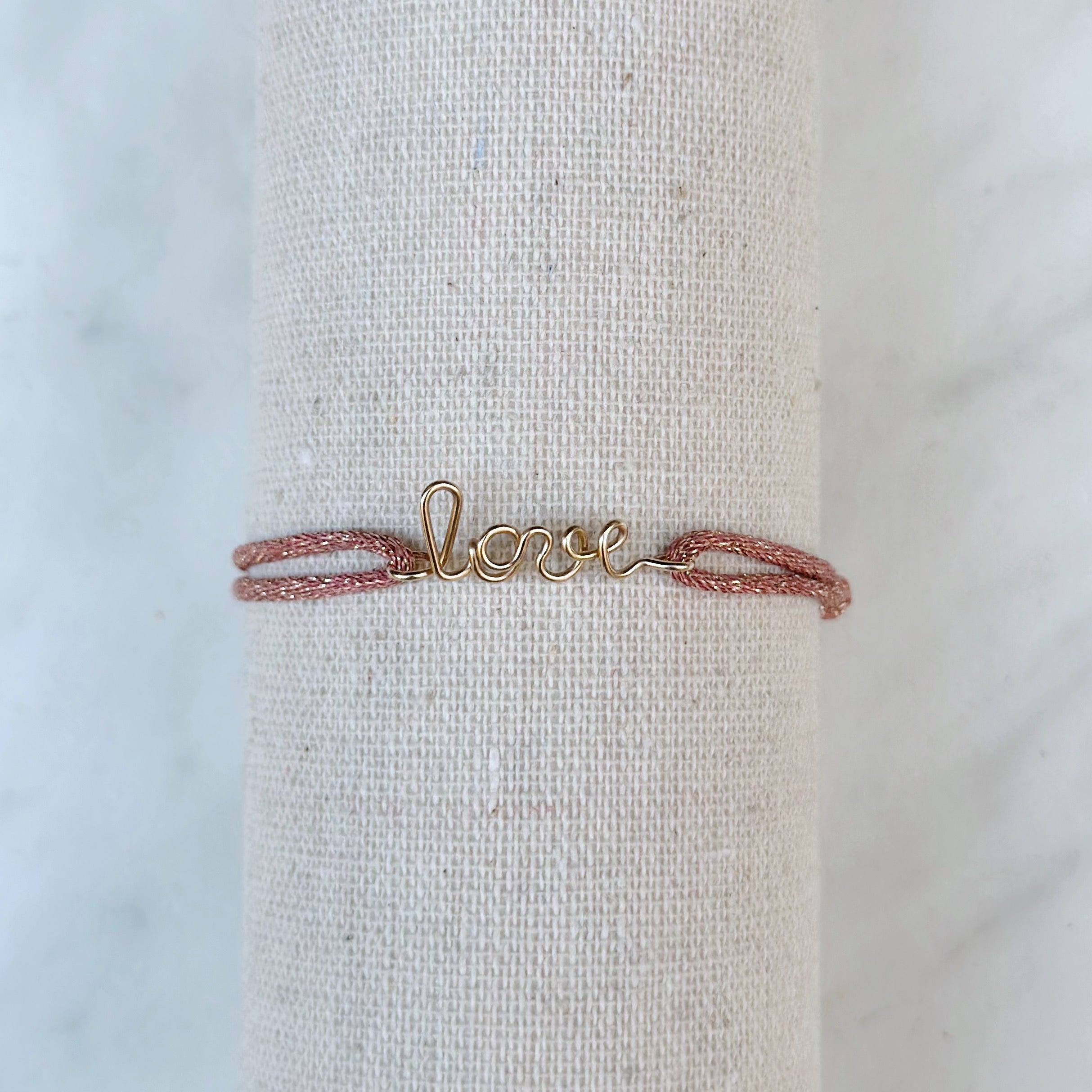 Bracelet « Love » Cordon Lurex Rose Bubblegum