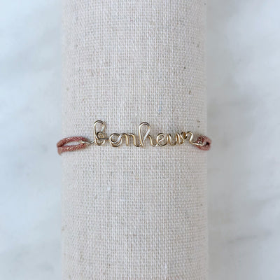 Bracelet « Bonheur » Cordon Lurex Rose Bubblegum