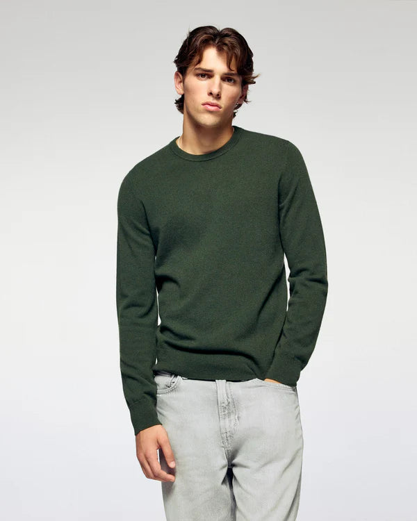 Pull Col Rond Kaki Homme