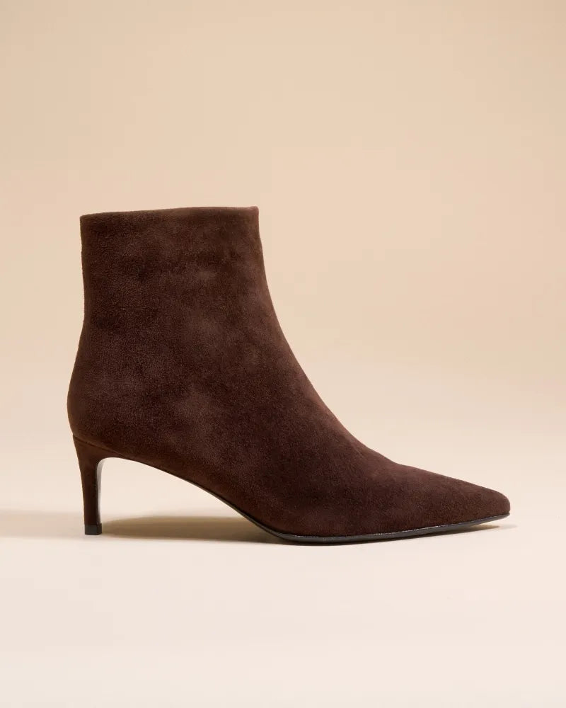 Bottines à Talon et bout pointu Noura Low Chocolate Suede