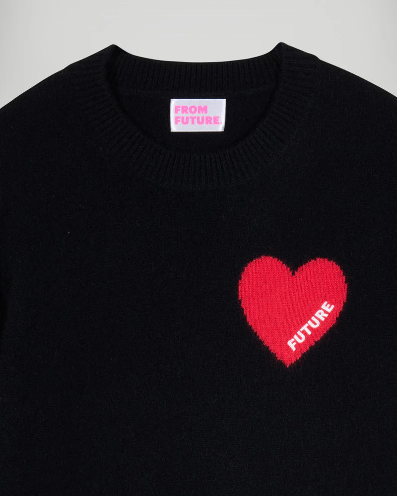 Pull Col Rond Noir Cœur