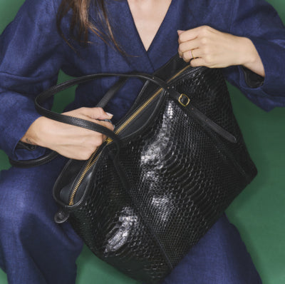 Cabas Claris Virot Python India Noir Zippé