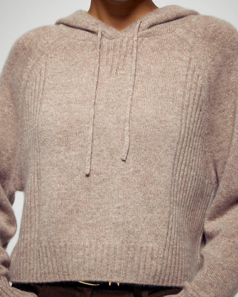 Pull Hoodie Femme Taupe Chiné