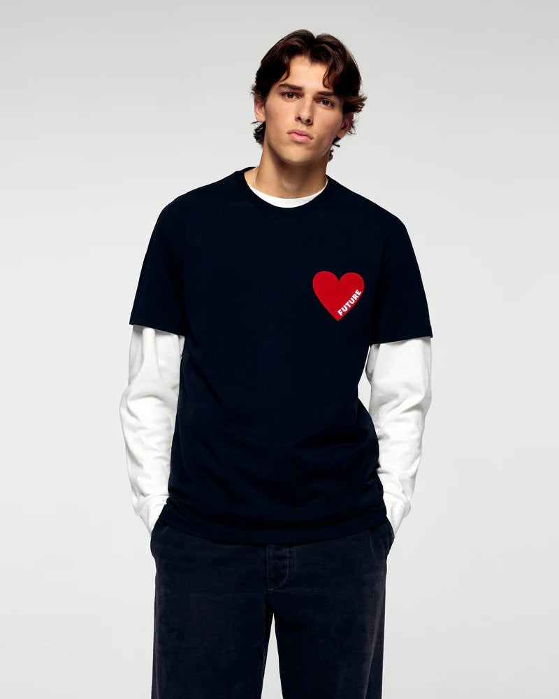 T-shirt Homme Col Rond Manches Courtes Cœur Noir