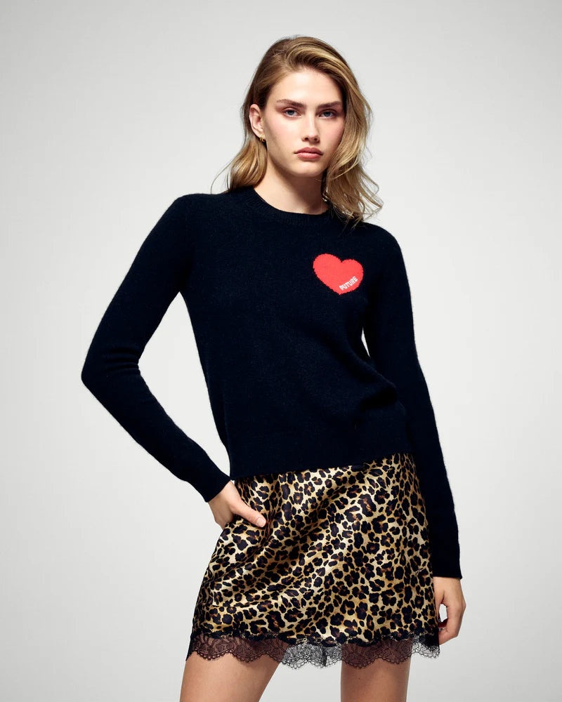Pull Col Rond Noir Cœur