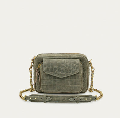 Sac Cuir Charly Embossé Croco Gris Perle