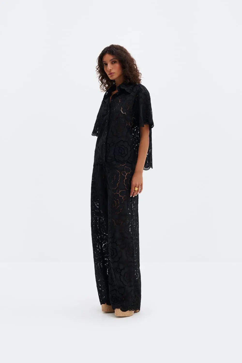 Stacey Wide Lace Pants Black