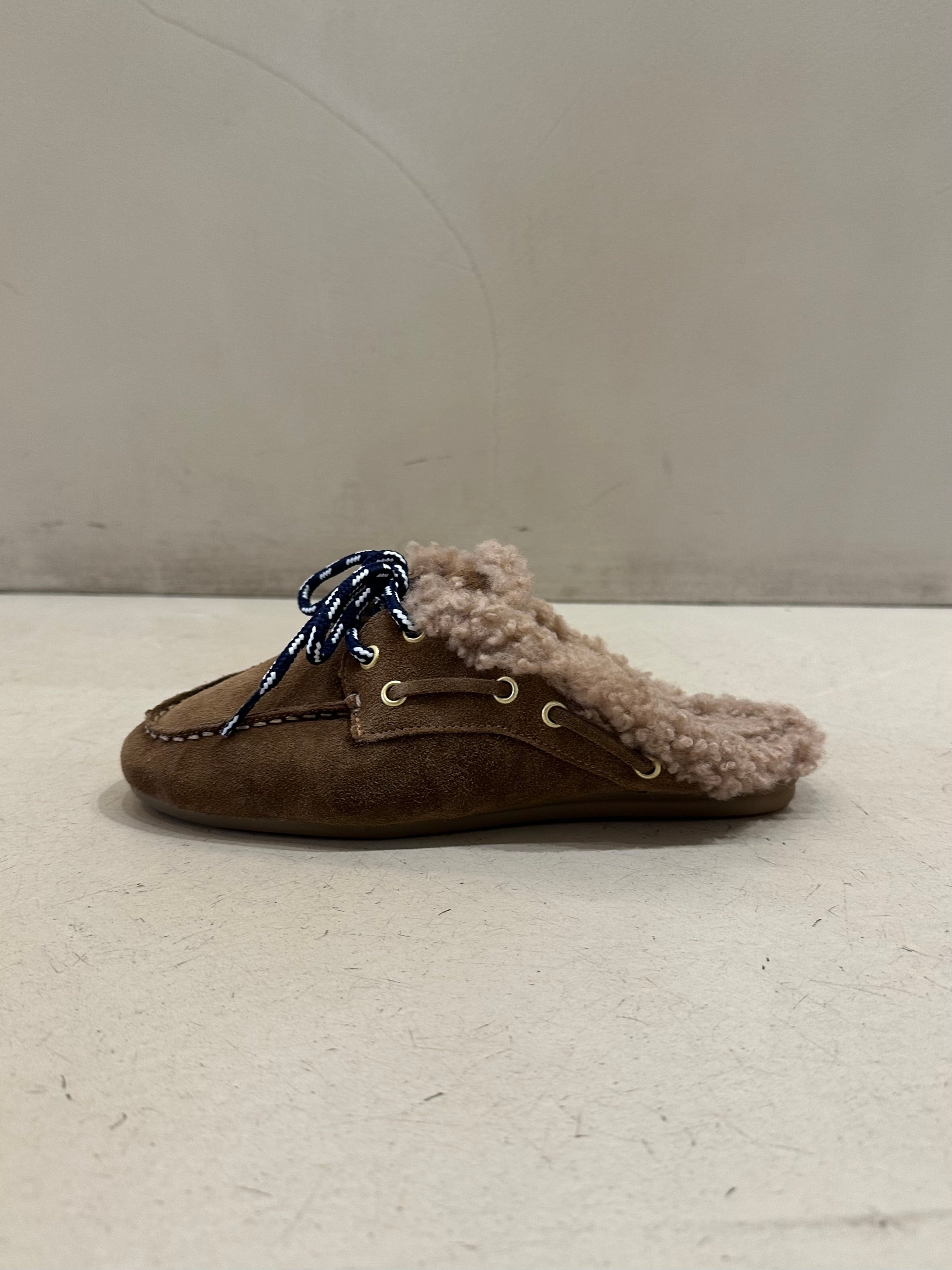 Mules Banche Tasso Tabac Sherling Blue shoelaces