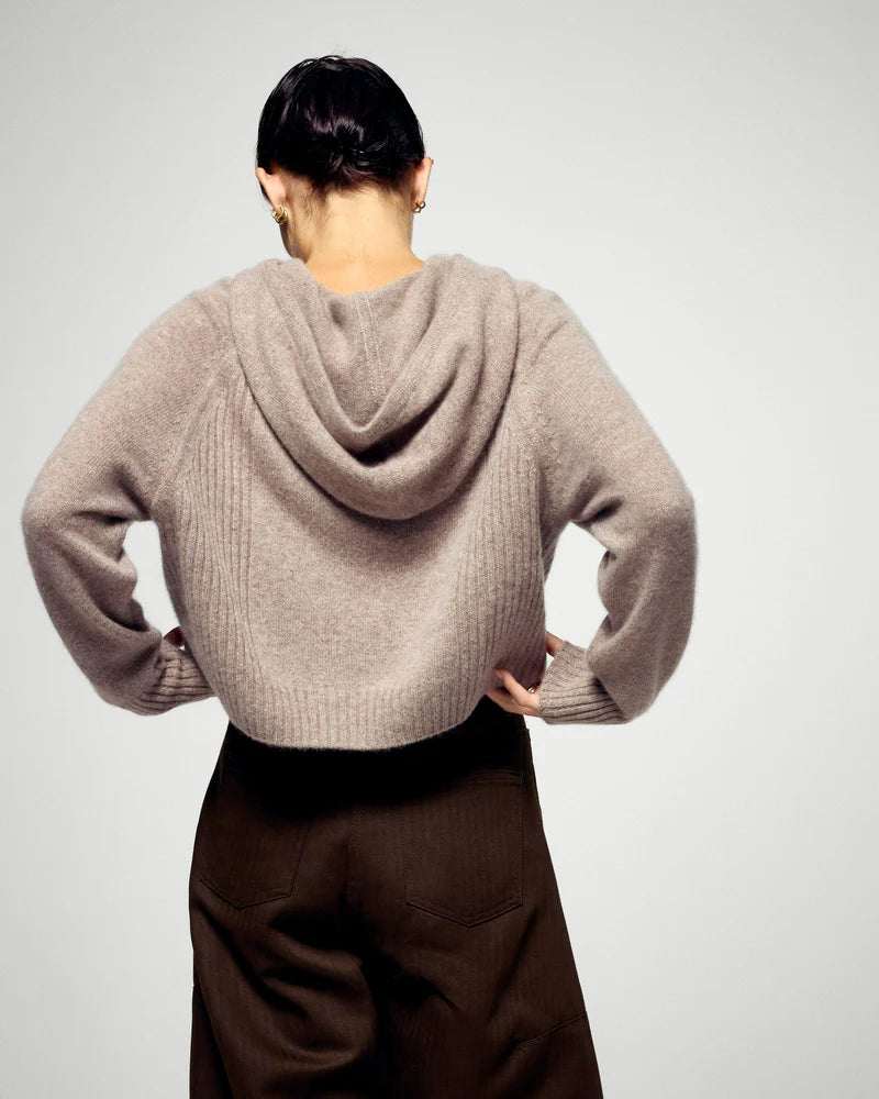 Pull Hoodie Femme Taupe Chiné