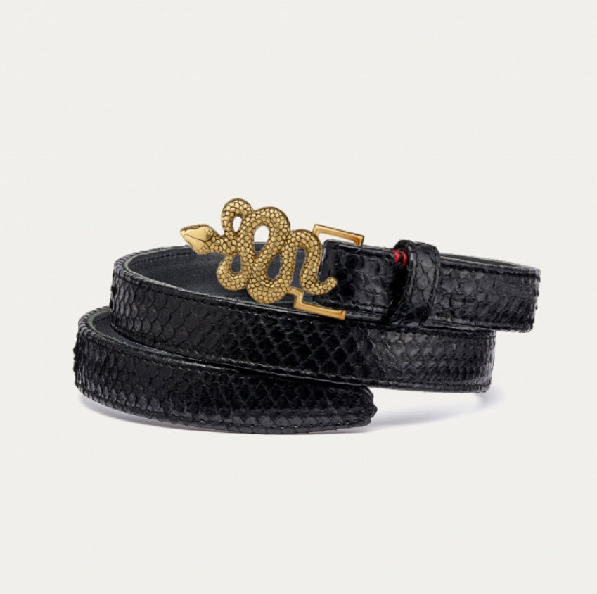 Baby Ceinture Python Noir Serpent Doré