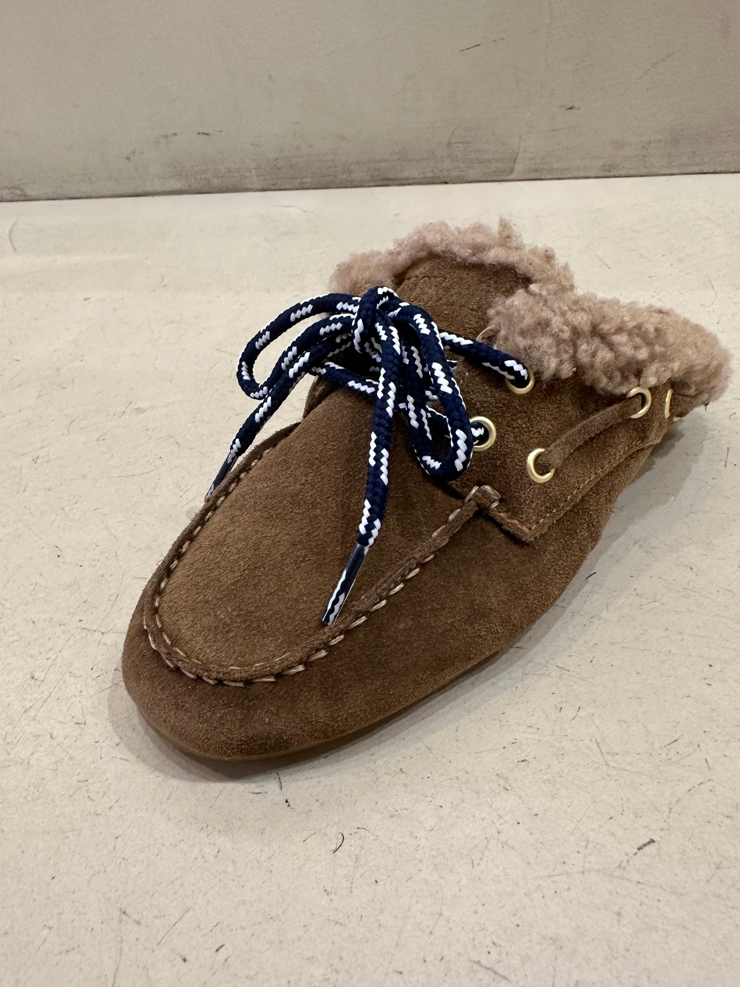 Mules Banche Tasso Tabac Sherling Blue shoelaces