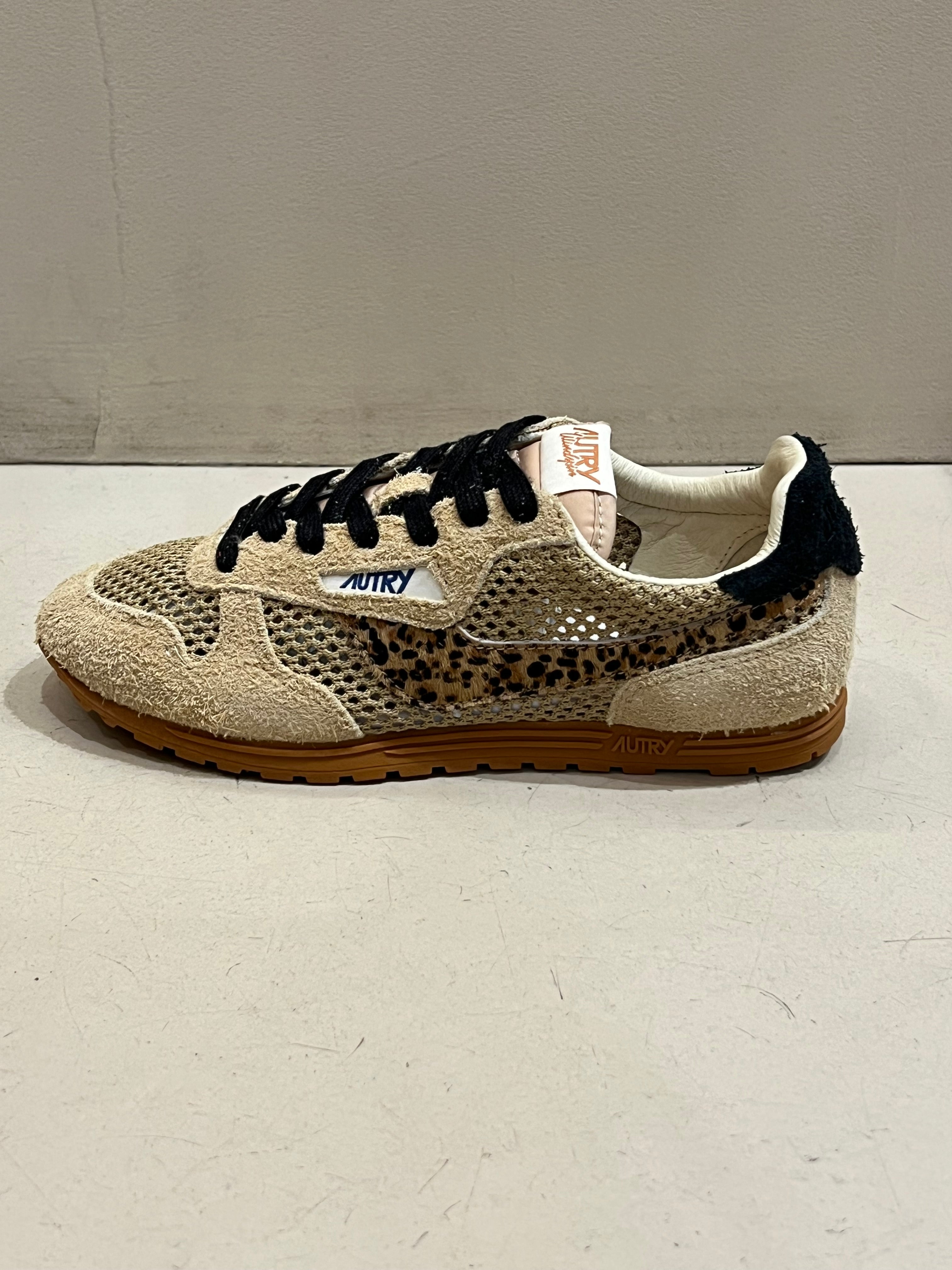 KP01 Basket Windspin Knitted Suede Pony Trench Leopard Black