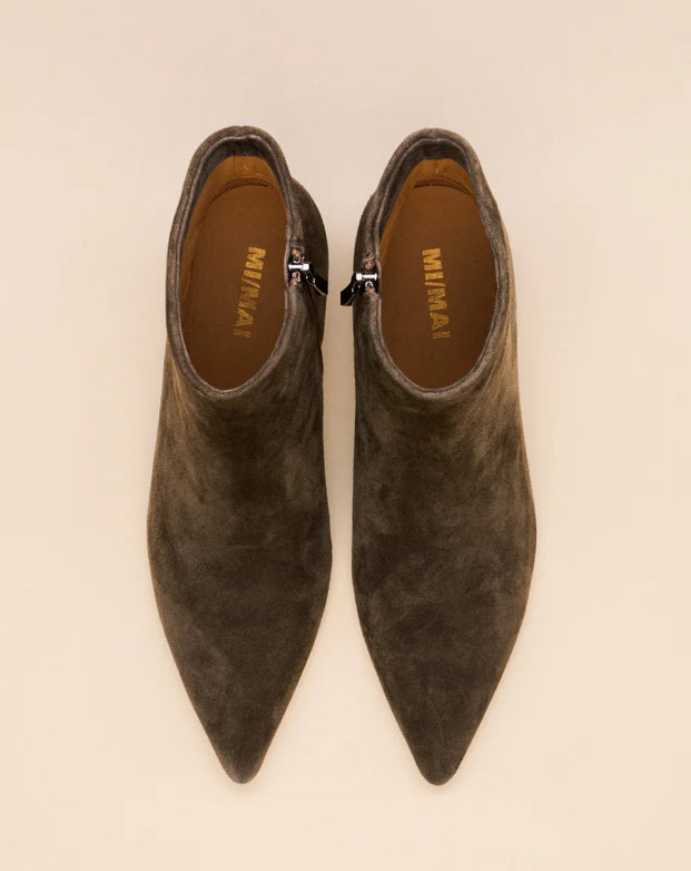 Bottines à Talon et bout pointu Noura Low Khaki Suede