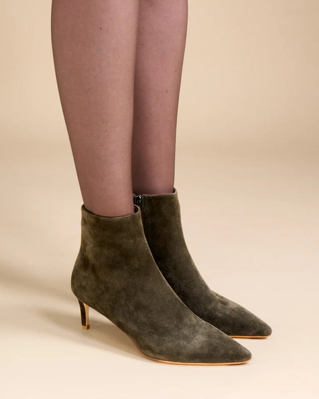 Bottines à Talon et bout pointu Noura Low Khaki Suede