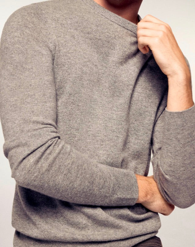 Pull Homme en Cachemire Col Rond Gris Chiné Foncé