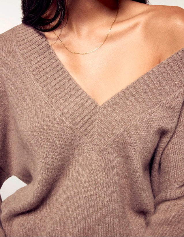 Pull Femme Col V Winter Taupe
