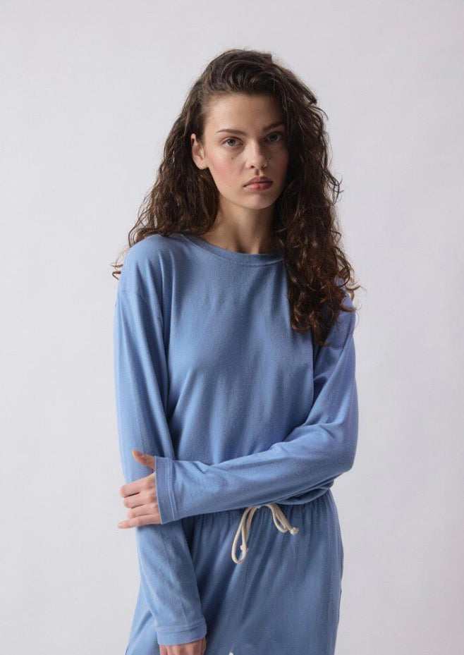 Tee Shirt Ypawood 02B Manche Longue Bleu Chiné