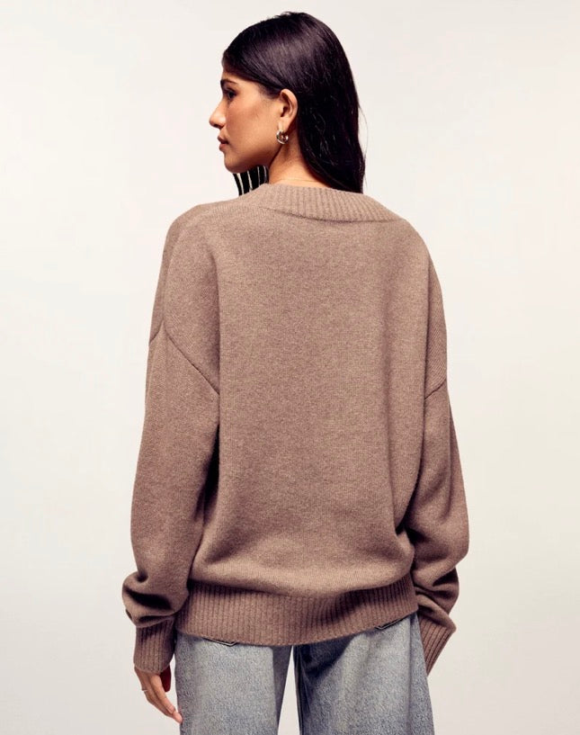 Pull Femme Col V Winter Taupe
