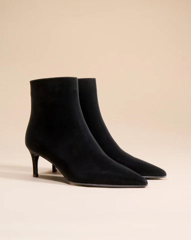 Bottines à talon et bout pointu Noura Low Black Suede
