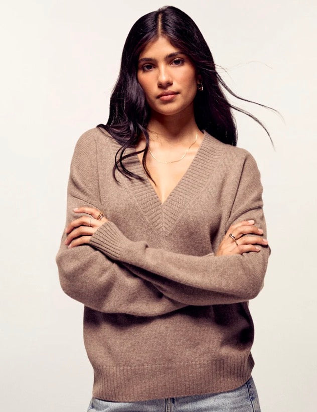 Pull Femme Col V Winter Taupe