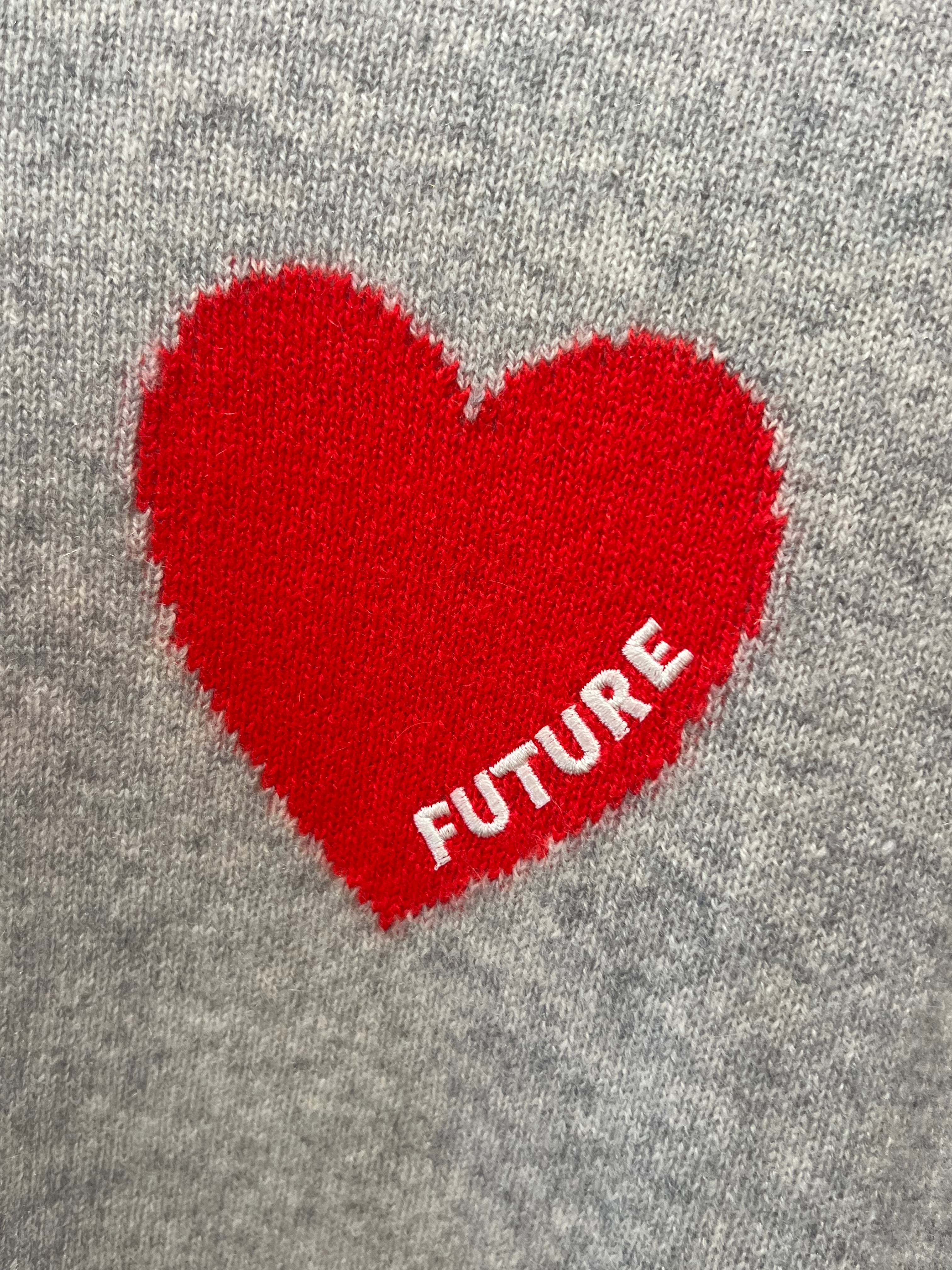 Pull Col Rond Gris Clair Cœur