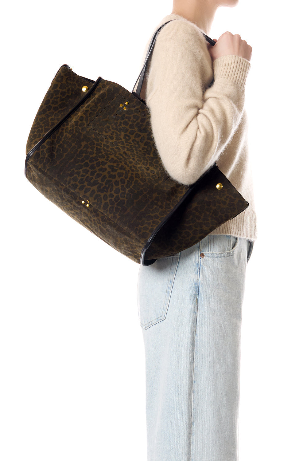 Sac Cabas Leon M Croute Velours Imprimé Léopard kaki