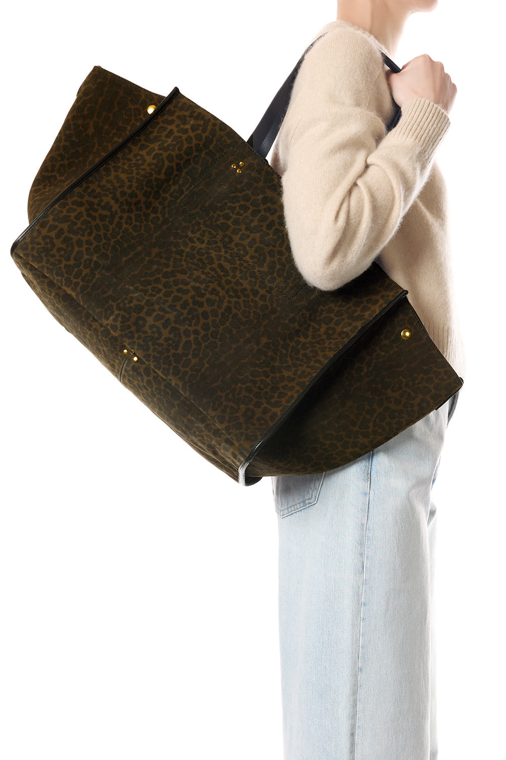 Sac Cabas Leon L Croute Velours Imprimé Léopard kaki