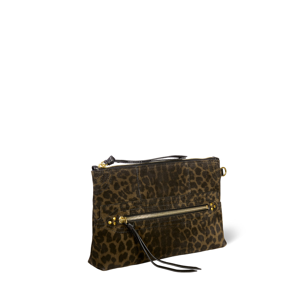 Pochette Lucky Clutch Croûte Leopard Kaki