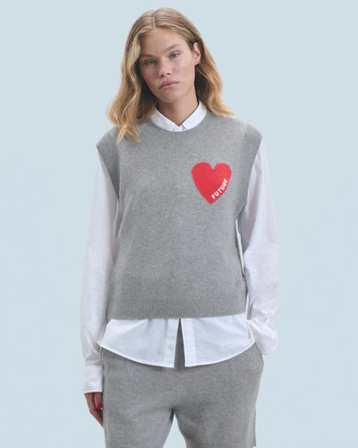 Pull Sans Manche Cœur Léger Gris Chiné Foncé