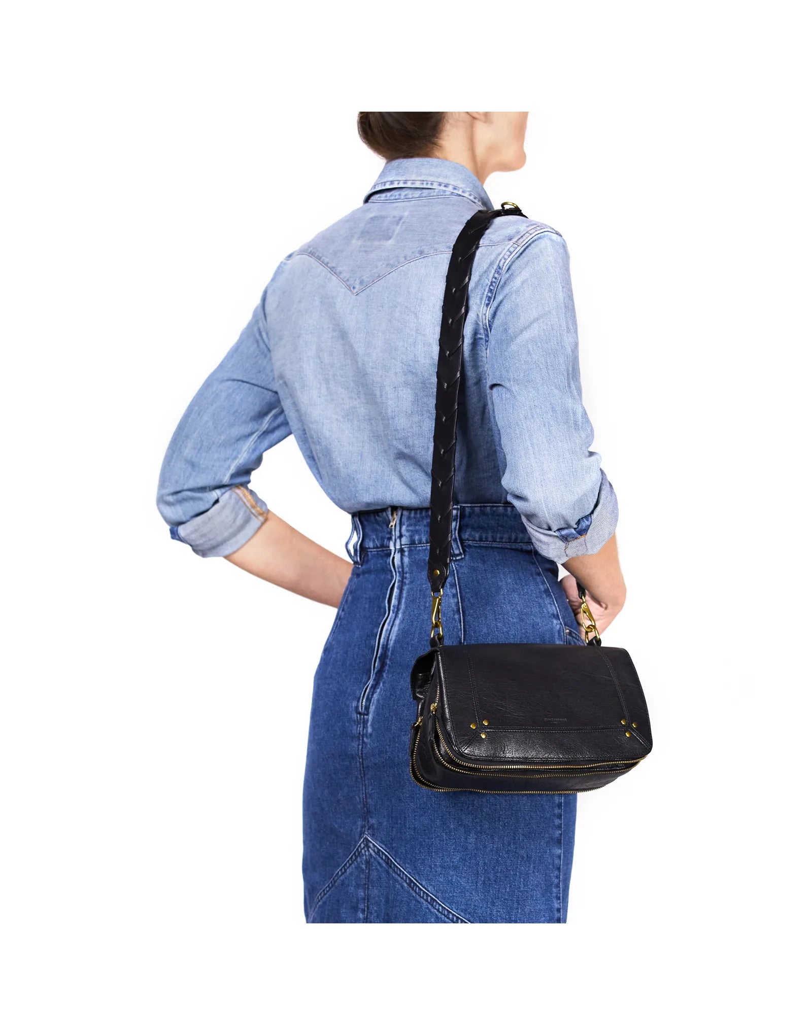 Bandoulière Tressée Vachette Noir Brass