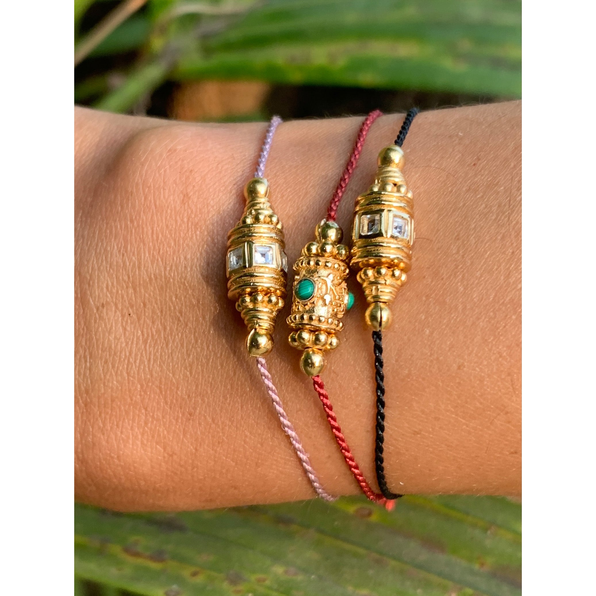 Bracelet Rakhi 2 Topaze Fil Noir